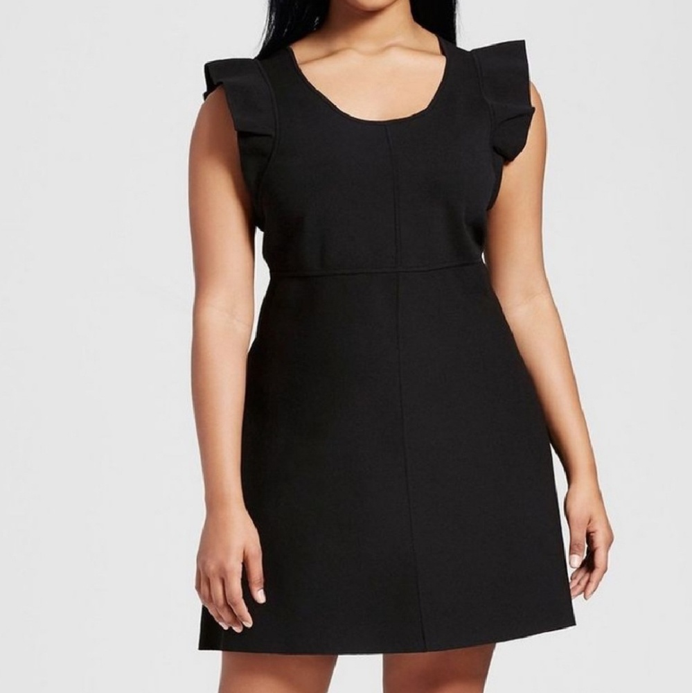 Black Ruffle-Sleeve A-Line Dress - Women's